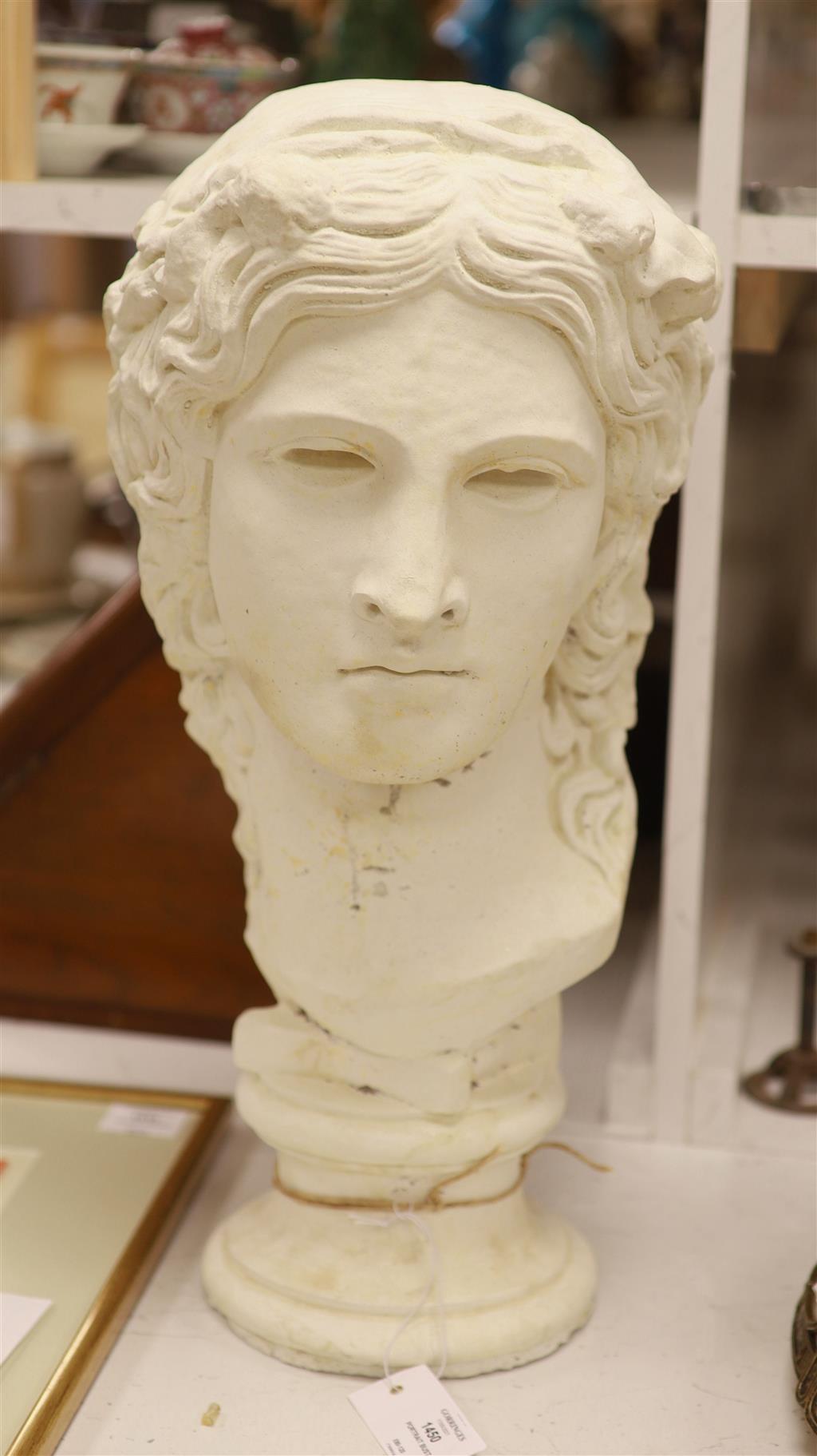 A cast limestone portrait bust, Diana, height 53cm